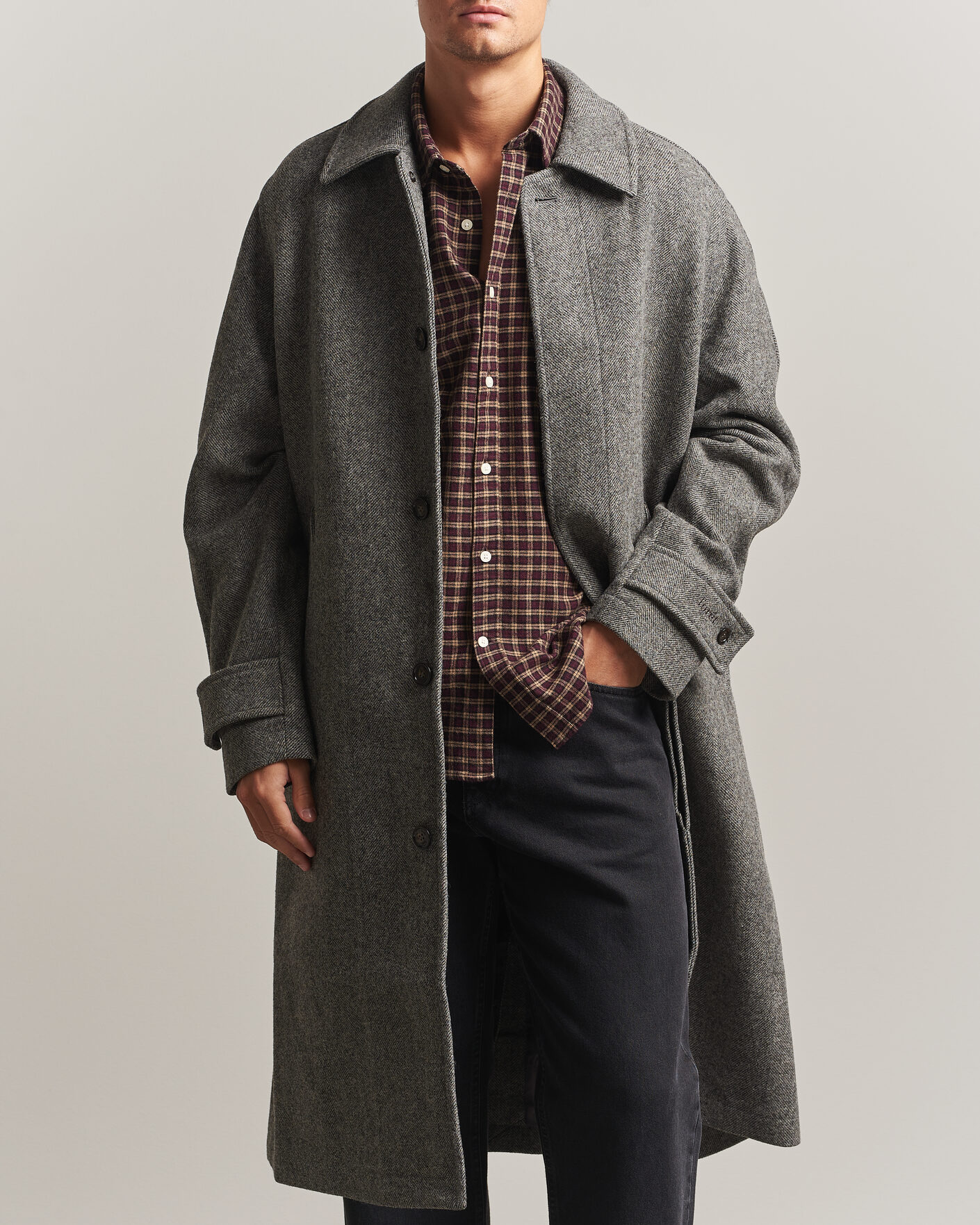 Herre | Jakker | Forét | Pine Wool Coat Grey Herringbone