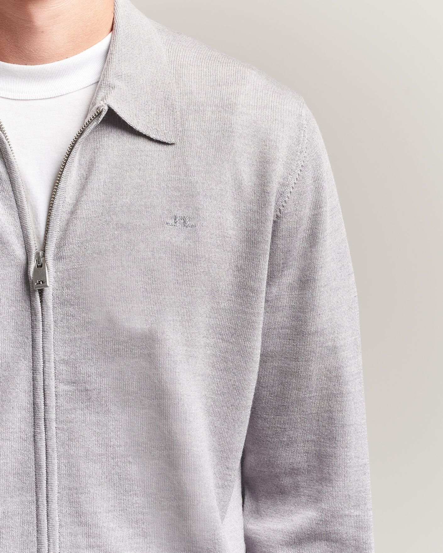 Herre | Gensere | J.Lindeberg | Kaleb Merino Full Zip Light Grey Melange