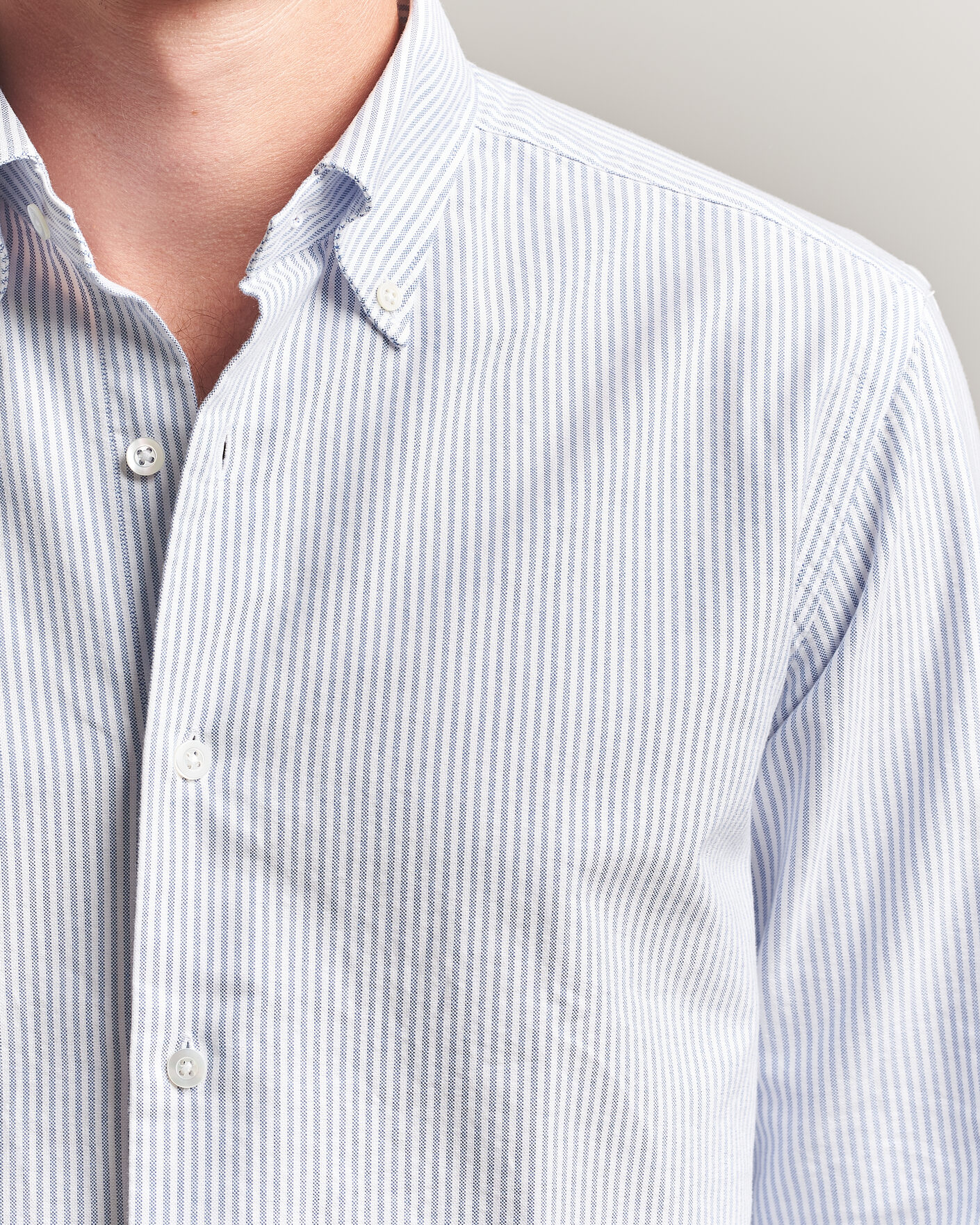 Herre | Skjorter | Grigio | Oxford Button Down Shirt Light Blue Stripe