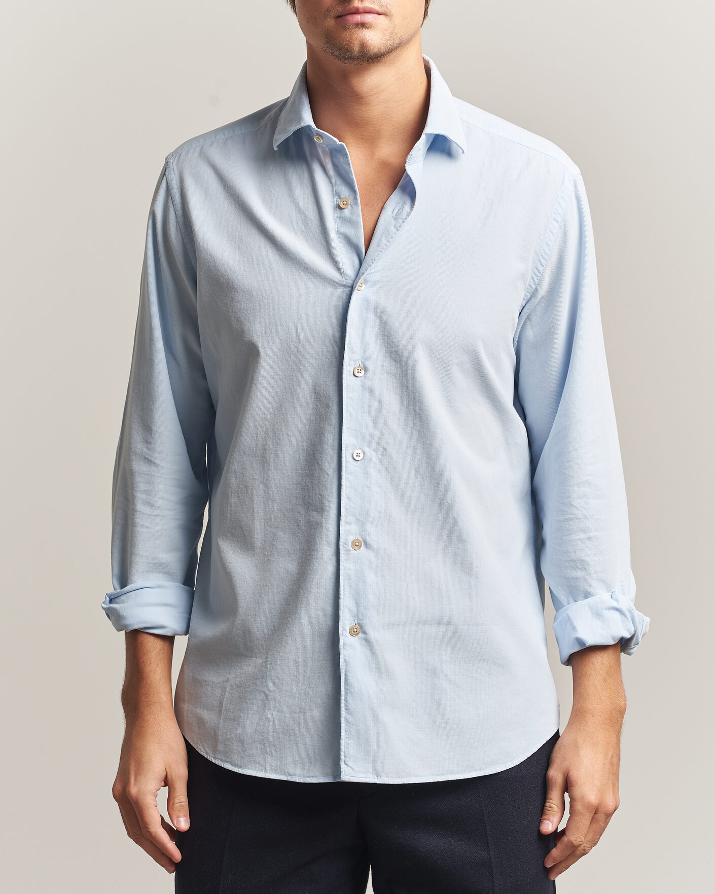 Herre | Skjorter | Grigio | Corduroy Shirt Light Blue