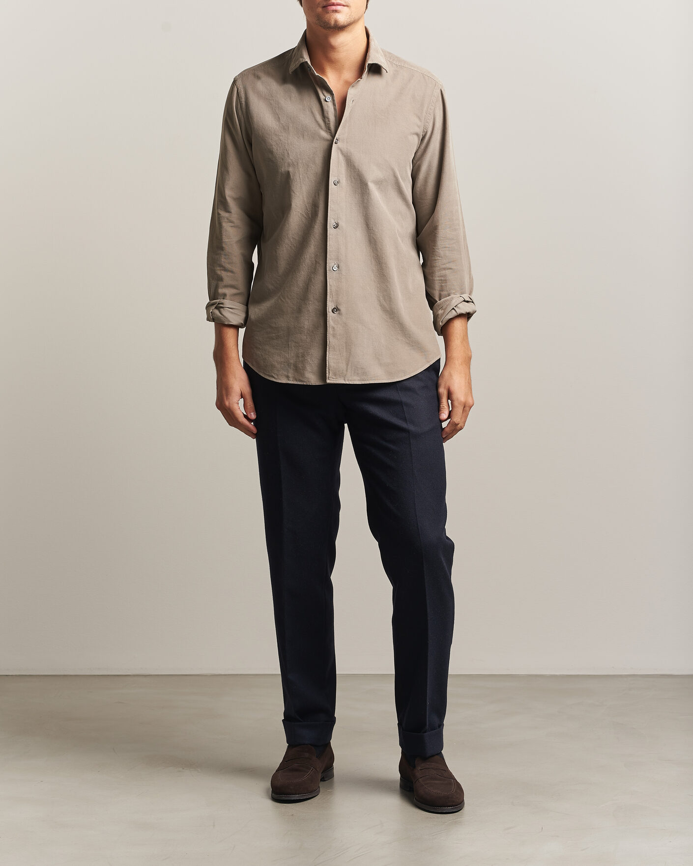 Herre | Skjorter | Grigio | Corduroy Shirt Beige