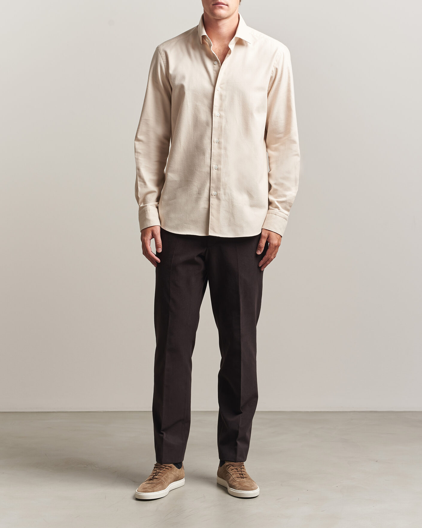 Herre | Skjorter | Grigio | Washed Flannel Shirt Off White