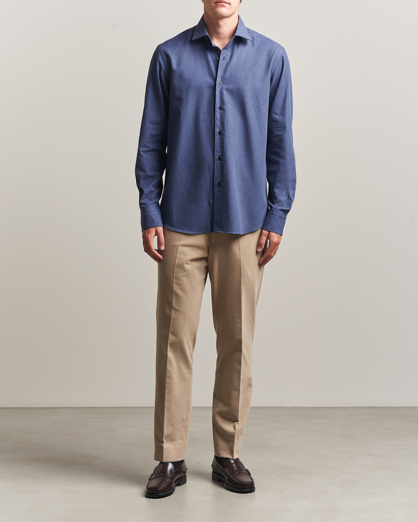 Herre | Skjorter | Grigio | Washed Flannel Shirt Navy