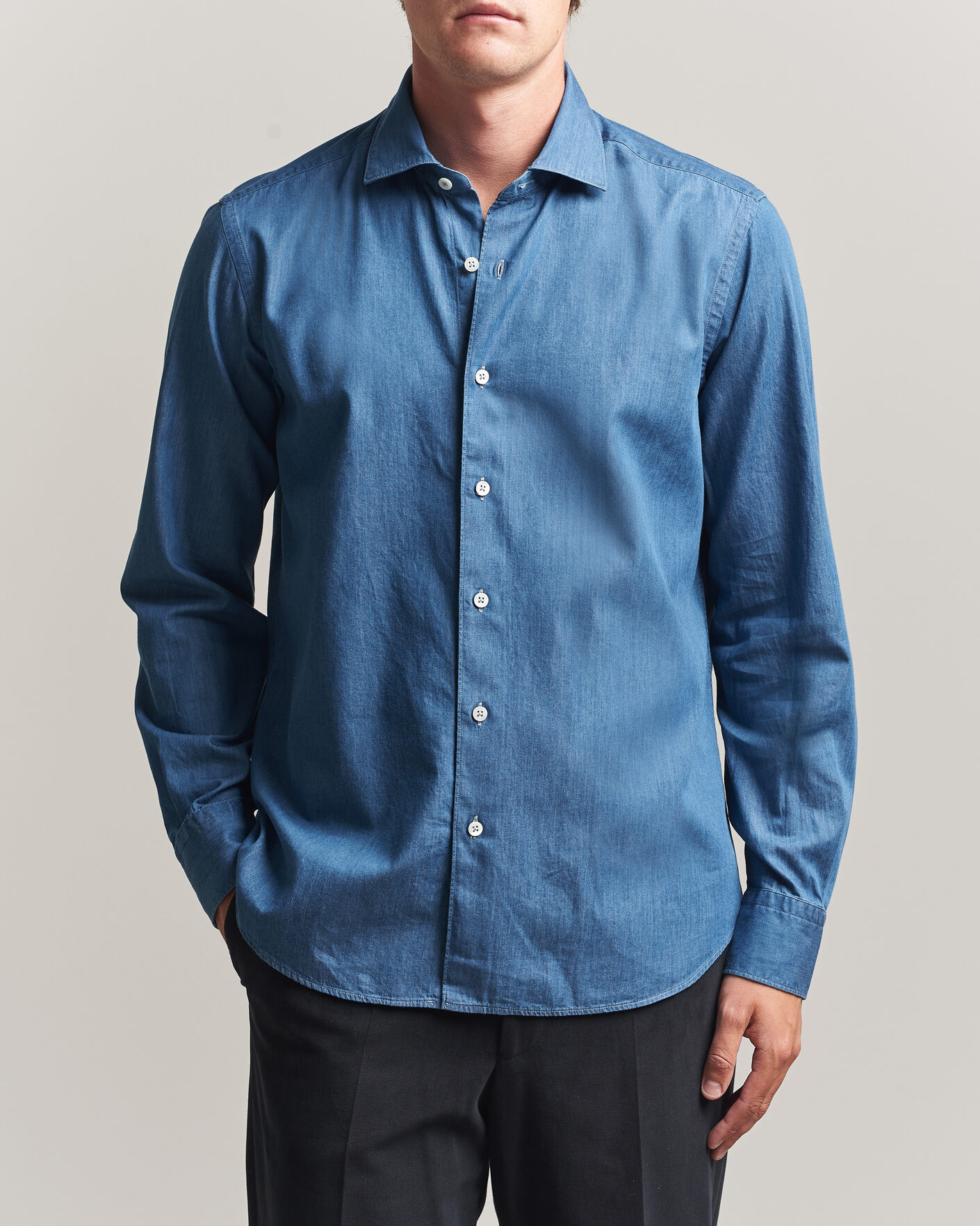 Herre | Skjorter | Grigio | Denim Shirt Light Blue