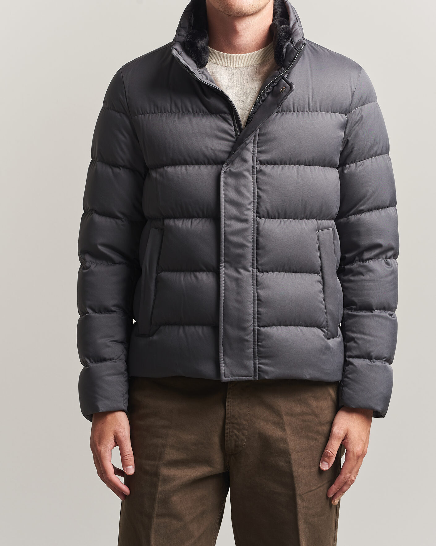 Herre | Jakker | Herno | Faux Fur Down Jacket Dark Grey