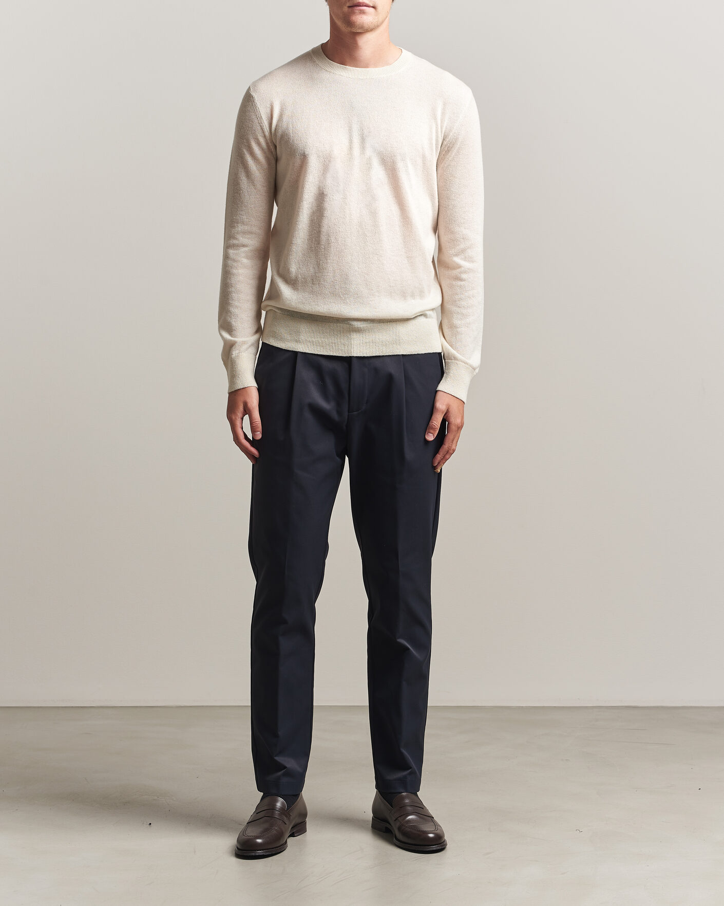 Herre | Bukser | Herno | Pleated Technical Cotton Trousers Navy