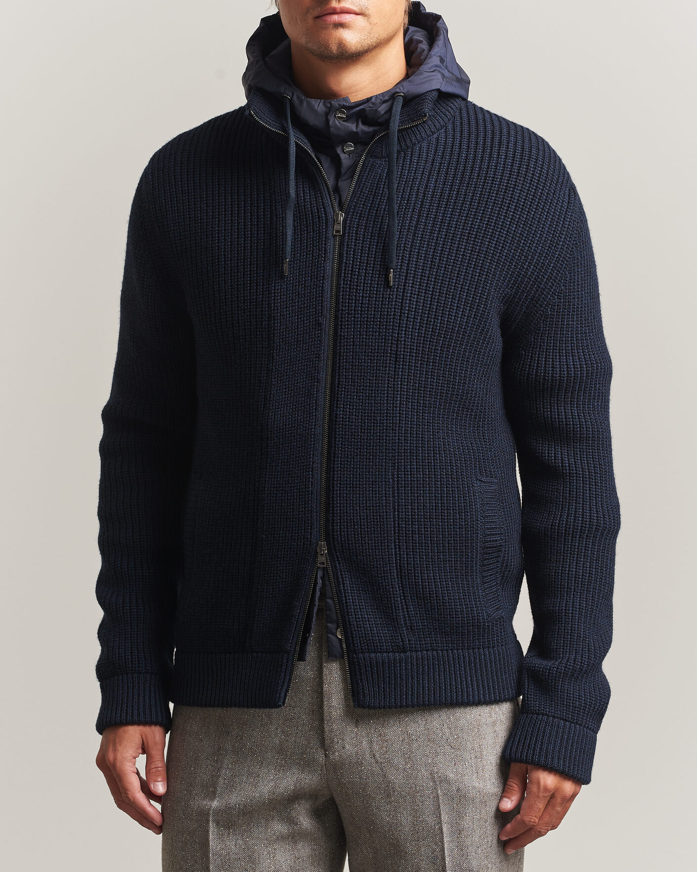 Herre | Gensere | Herno | Full Zip Knit Cardigan Navy