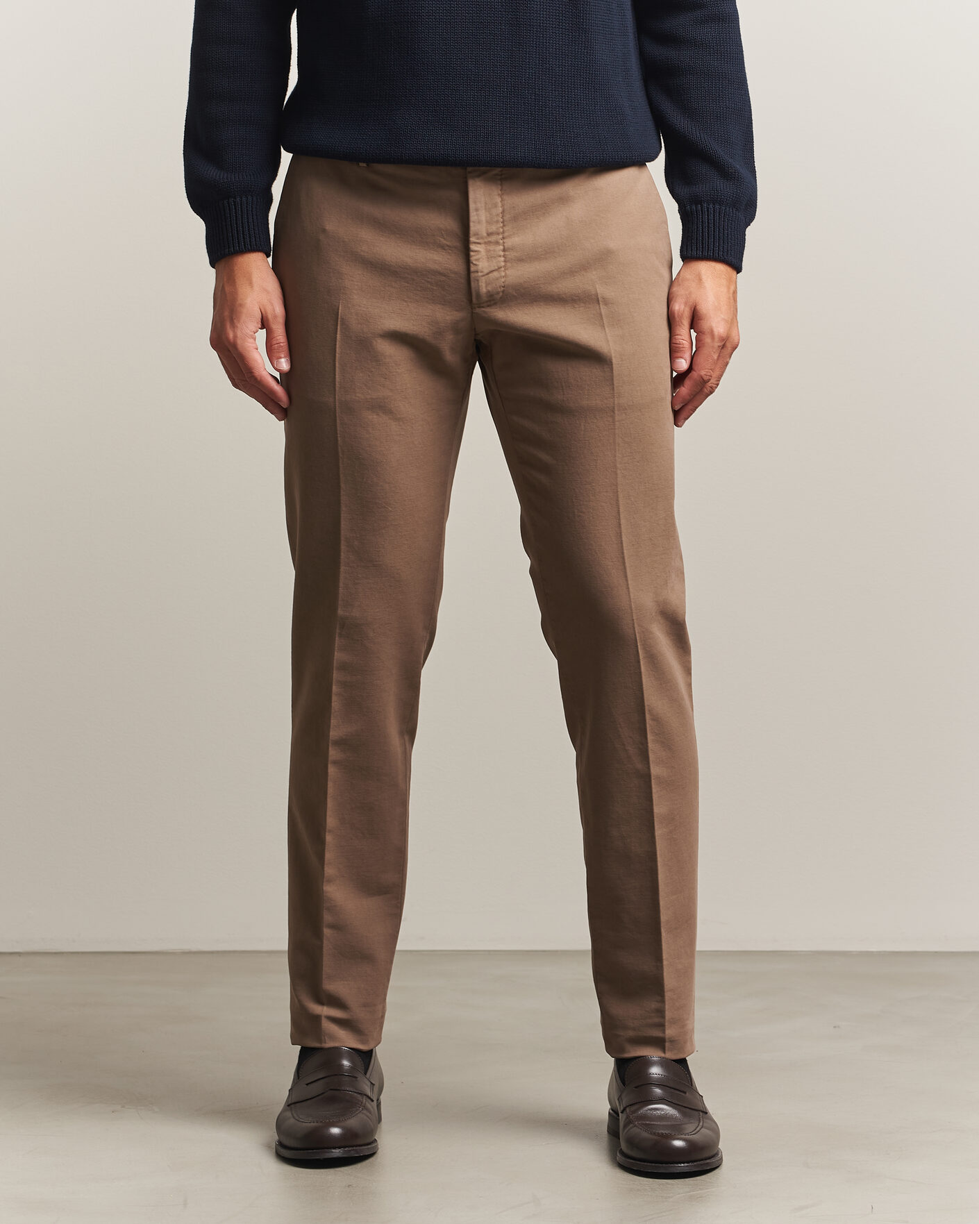 Herre | Bukser | Incotex | Slim Fit Soft Cotton Stretch Chinos Taupe