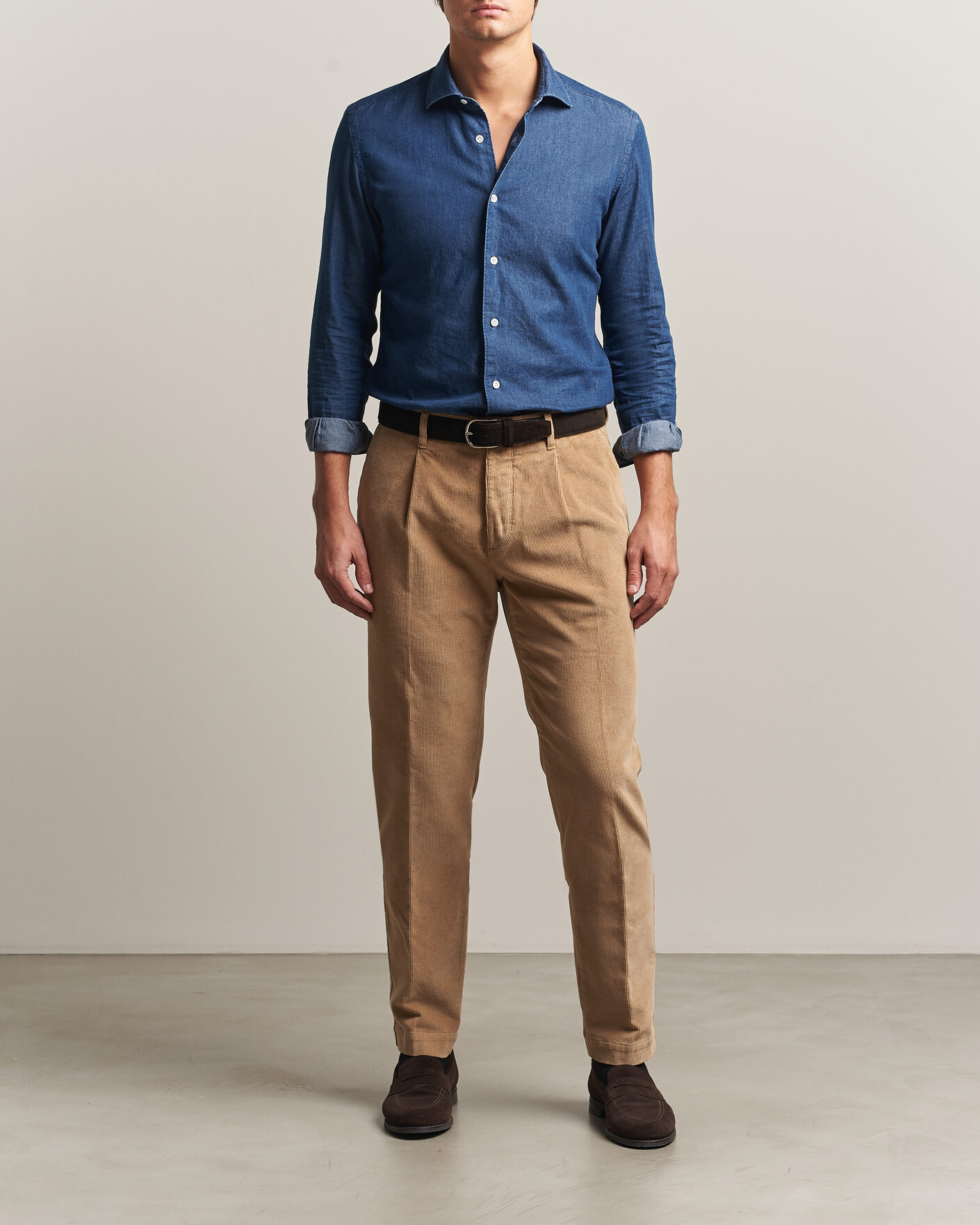 Herre | Bukser | Incotex | Regular Fit Washed Corduroy Slacks Khaki