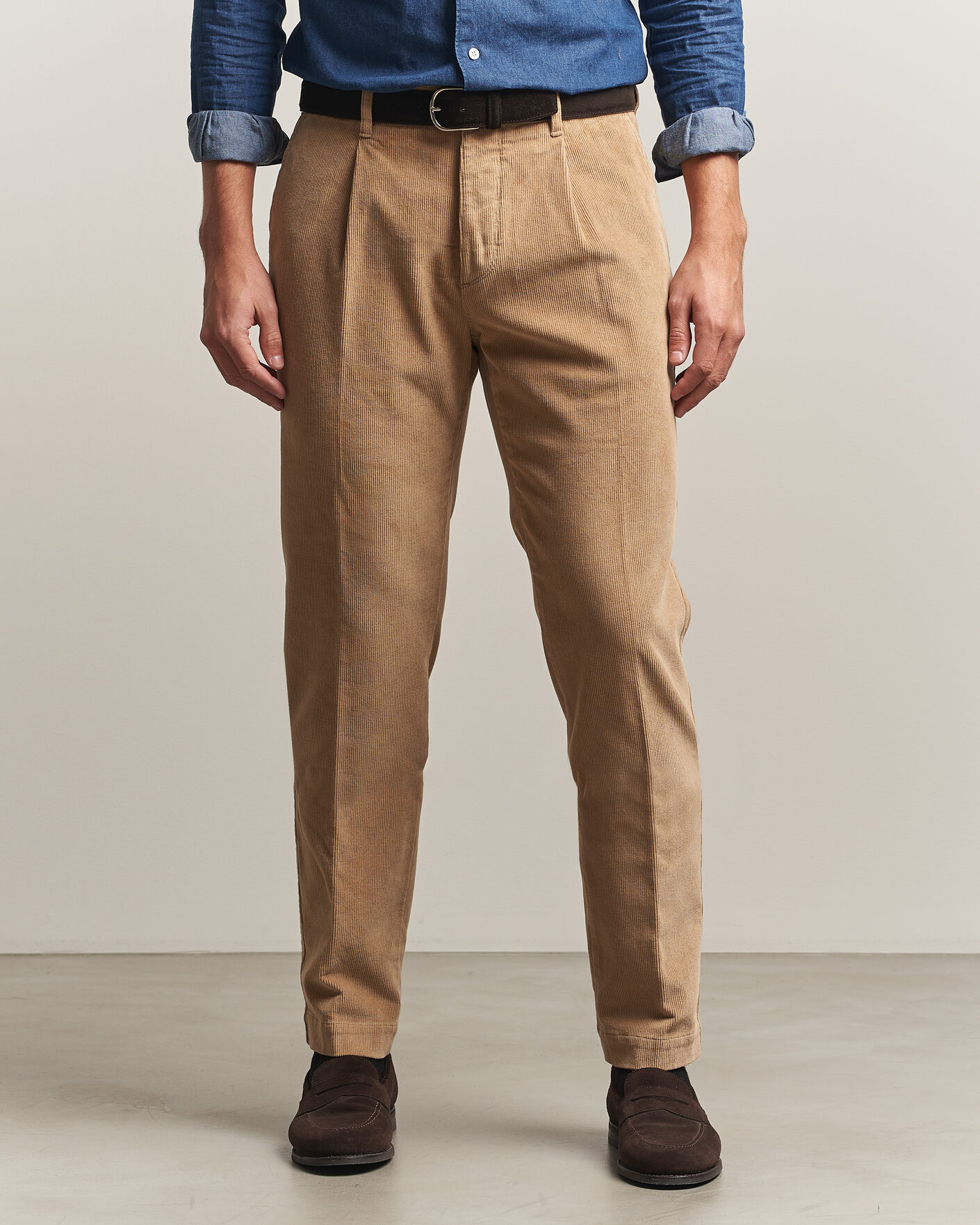 Herre | Bukser | Incotex | Regular Fit Washed Corduroy Slacks Khaki