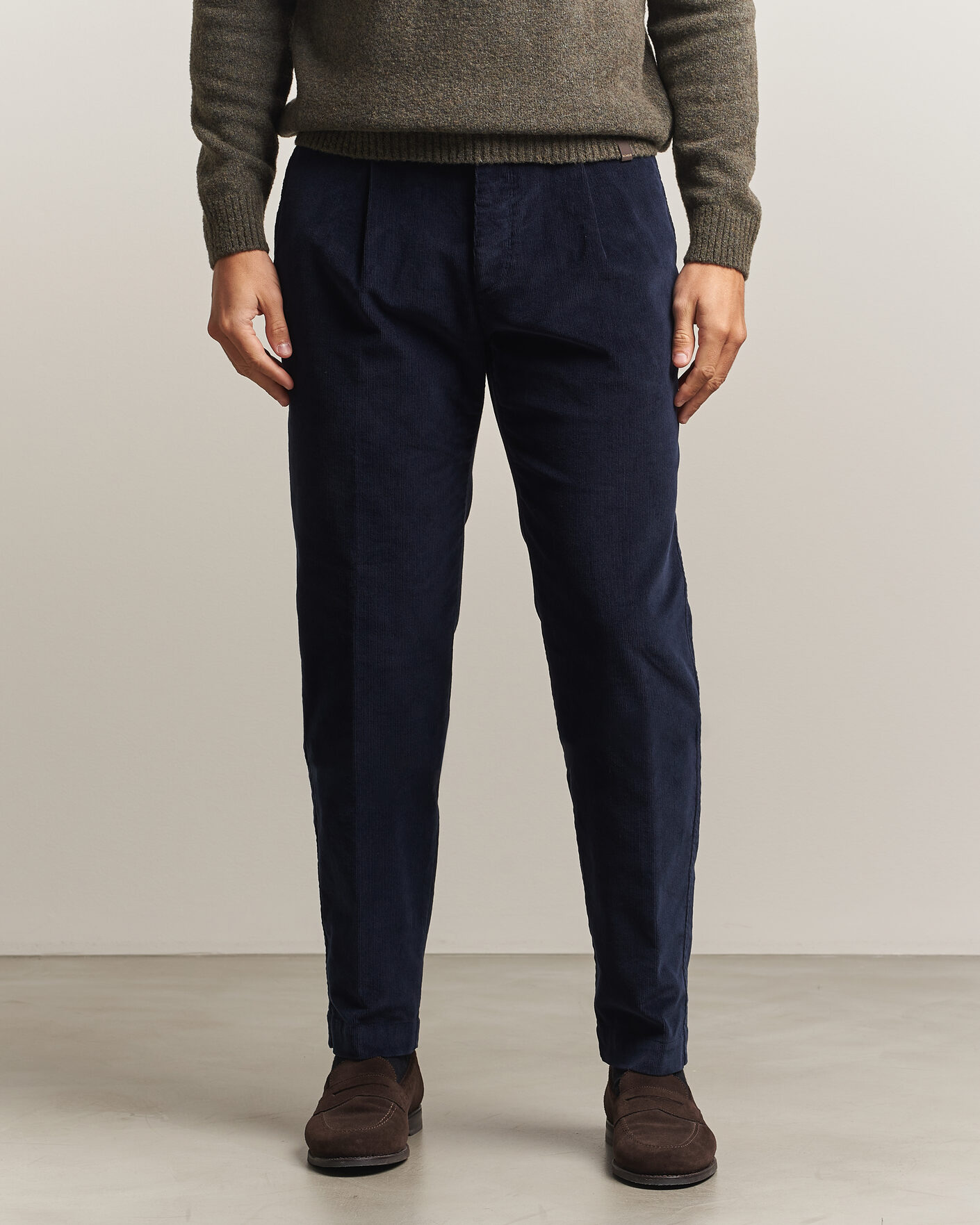 Herre | Bukser | Incotex | Regular Fit Washed Corduroy Slacks Navy