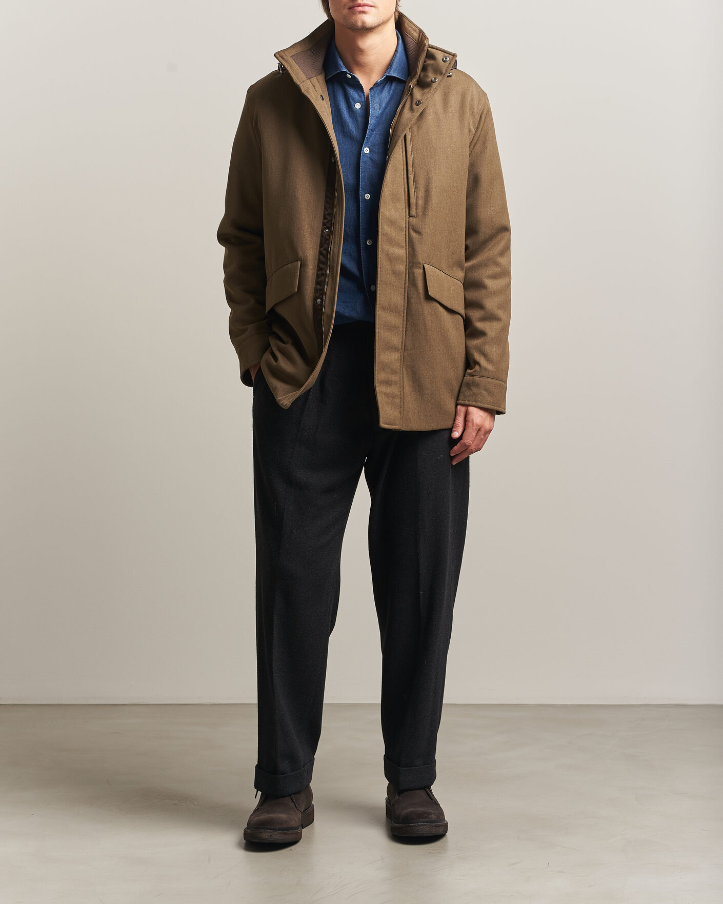 Herre | Jakker | Incotex | Water Repellent Rain Caban Country Green