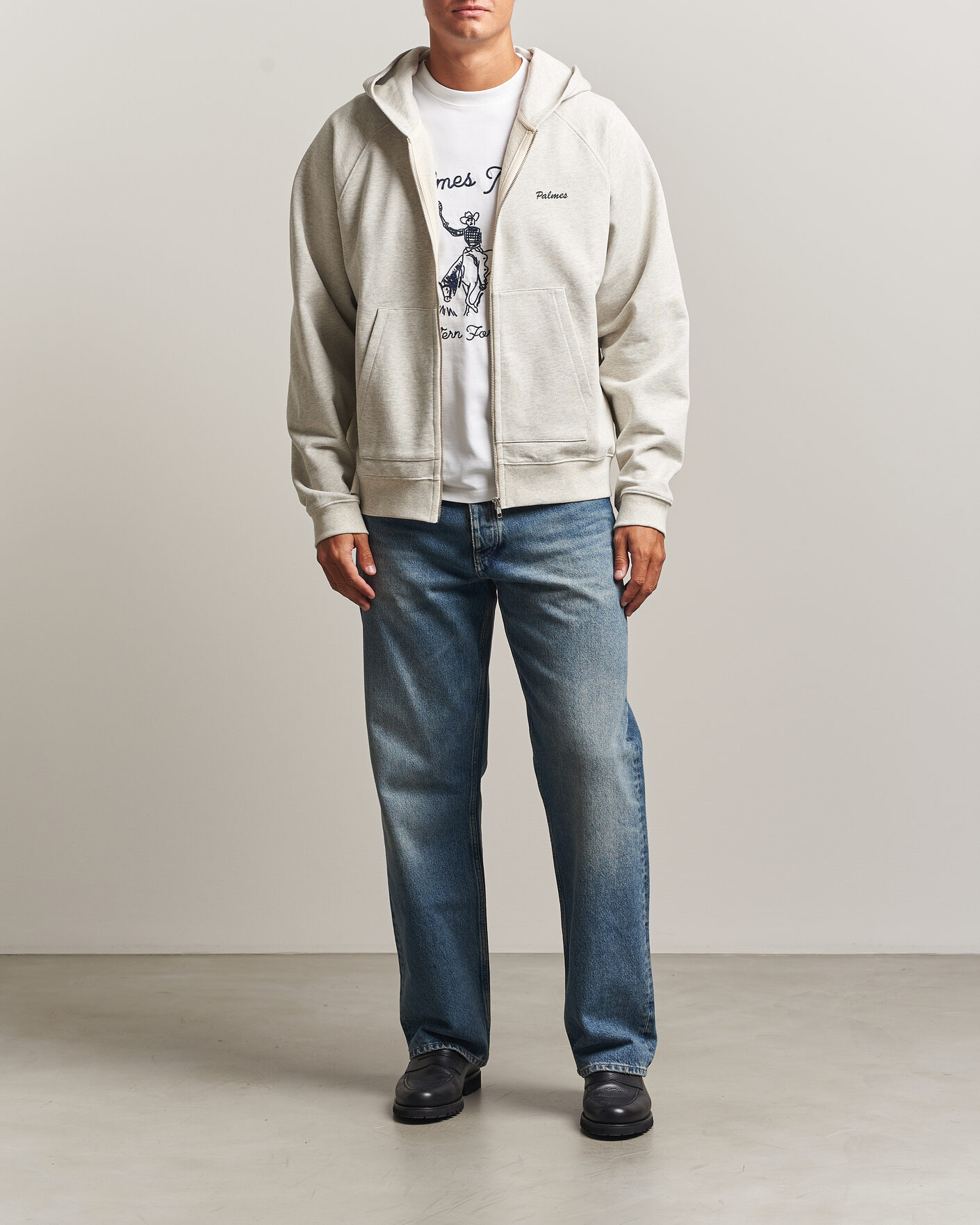 Herre | Gensere | Palmes | Logo Zip Hoodie Grey Melange