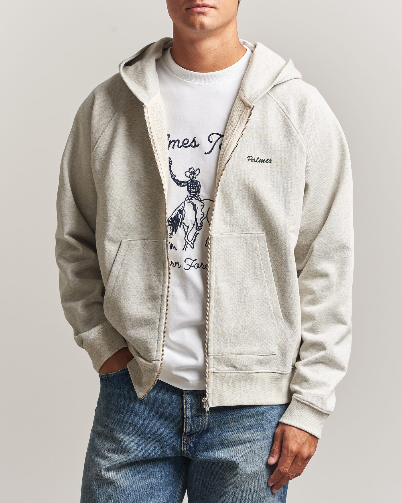 Herre | Gensere | Palmes | Logo Zip Hoodie Grey Melange