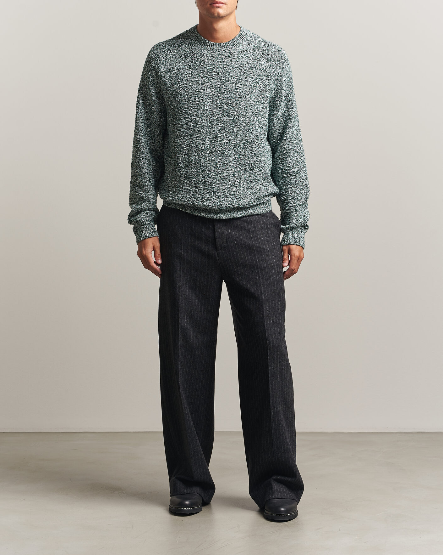Herre | Gensere | Palmes | Knitted Crew Neck Sweater Green Melange