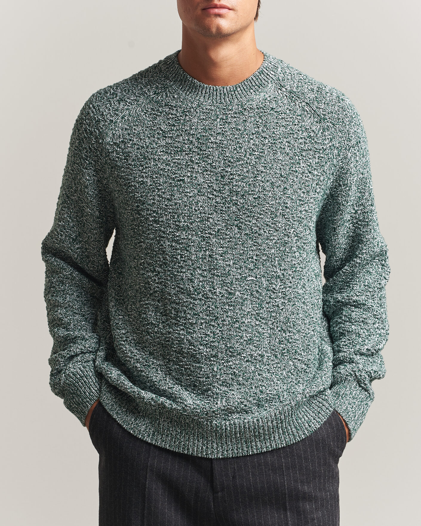 Herre | Gensere | Palmes | Knitted Crew Neck Sweater Green Melange
