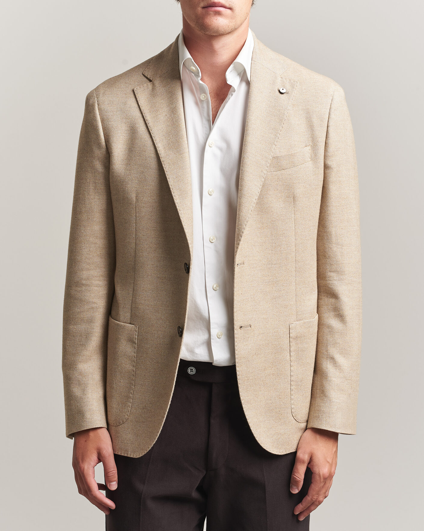 Herre | Dressjakker | L.B.M. 1911 | Jack Cotton Herringbone Blazer Beige