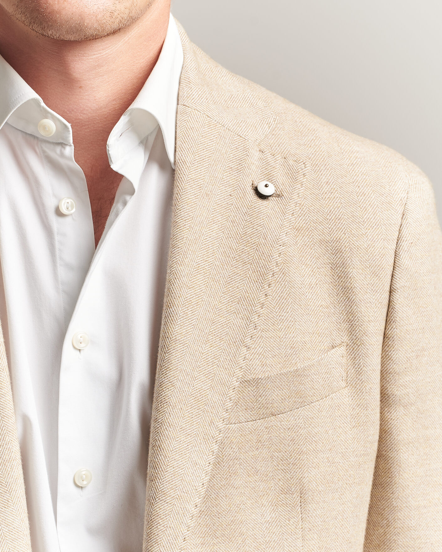 Herre | Dressjakker | L.B.M. 1911 | Jack Cotton Herringbone Blazer Beige