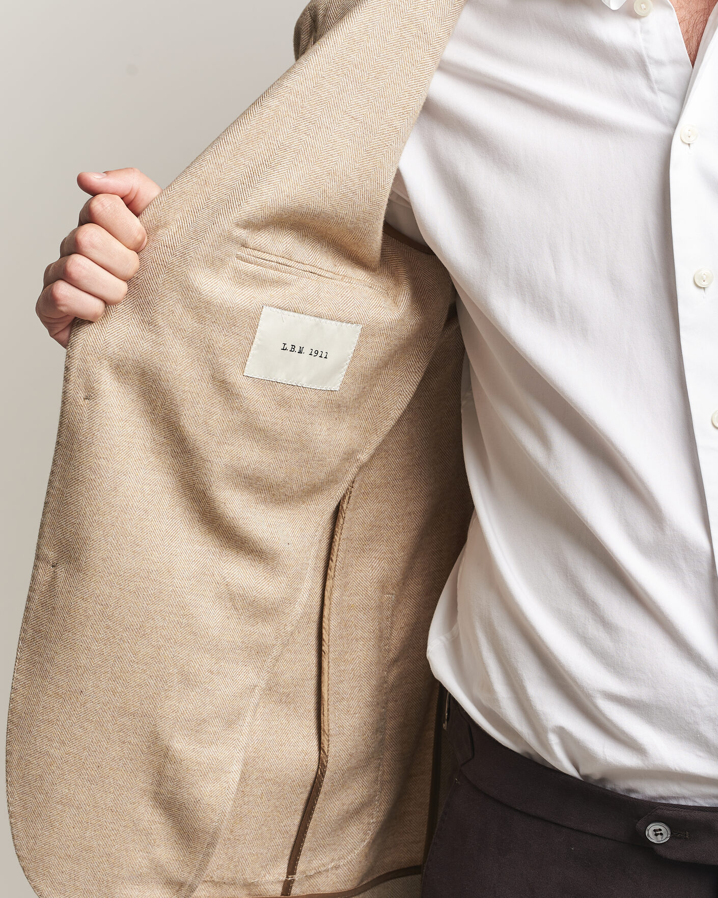 Herre | Dressjakker | L.B.M. 1911 | Jack Cotton Herringbone Blazer Beige