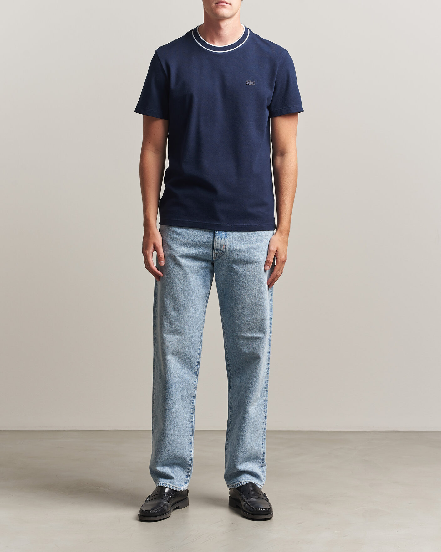 Herre | T-Shirts | Lacoste | Contrast Rib Piqué T-Shirt Navy Blue