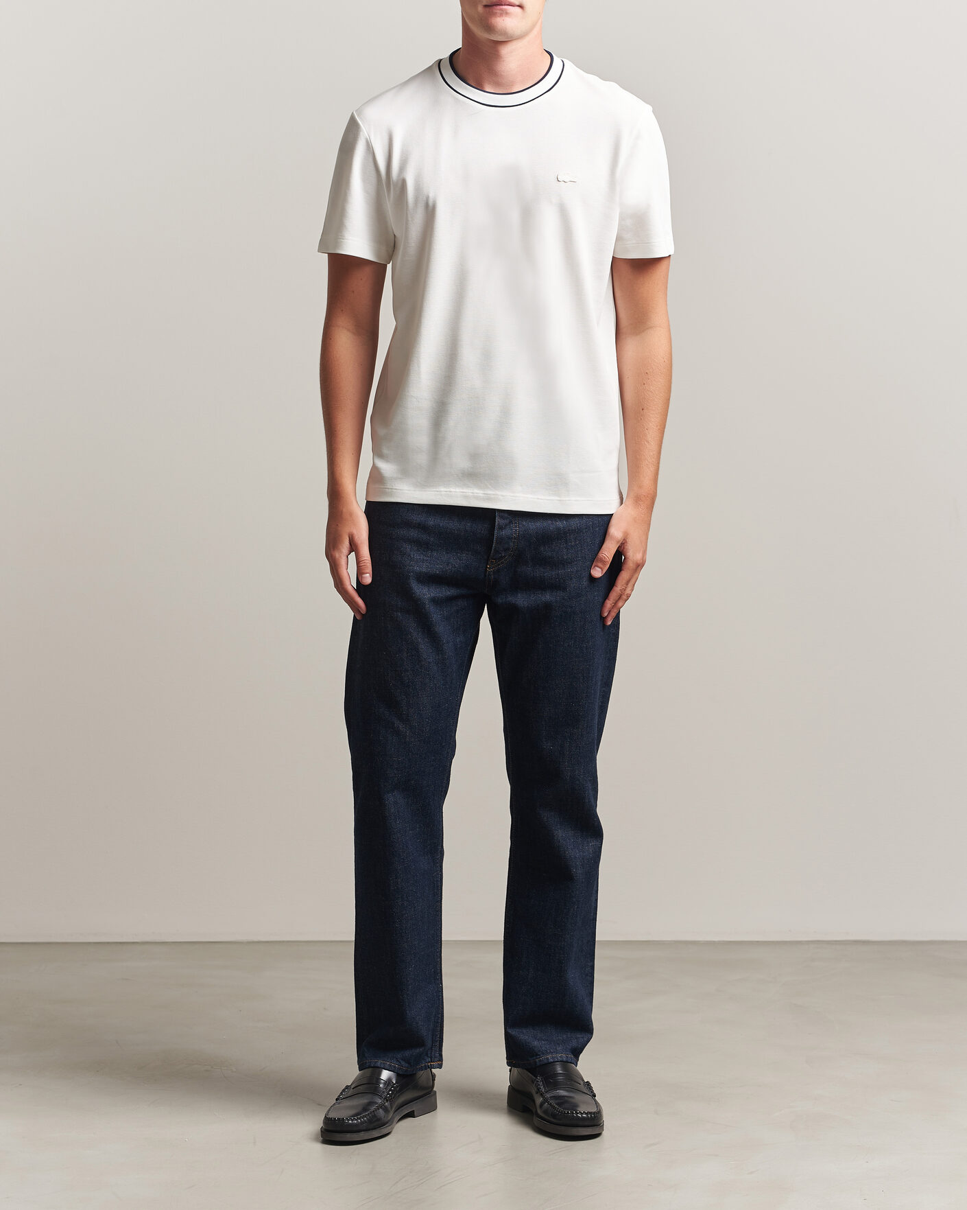 Herre | T-Shirts | Lacoste | Contrast Rib Piqué T-Shirt Flour