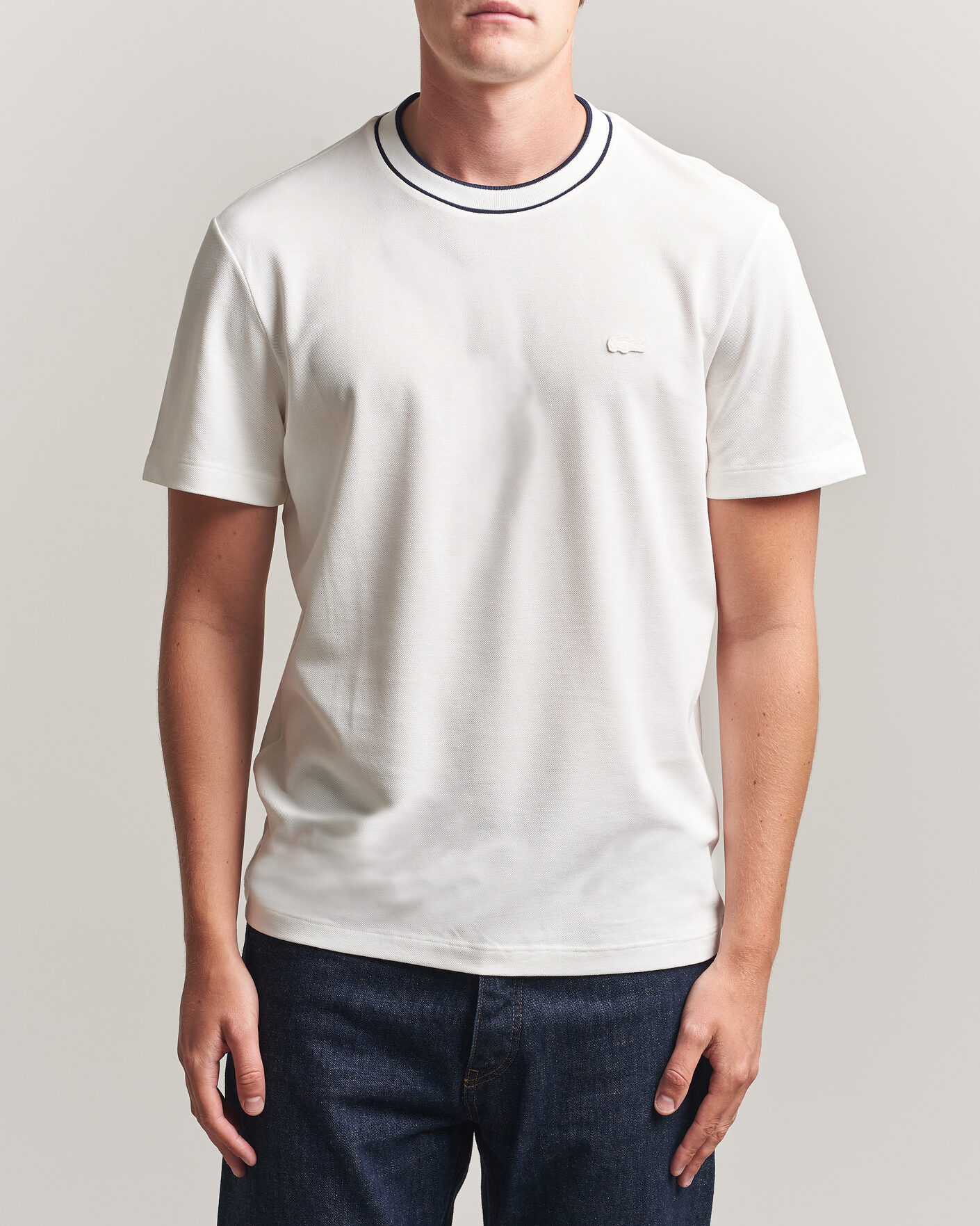 Herre | T-Shirts | Lacoste | Contrast Rib Piqué T-Shirt Flour