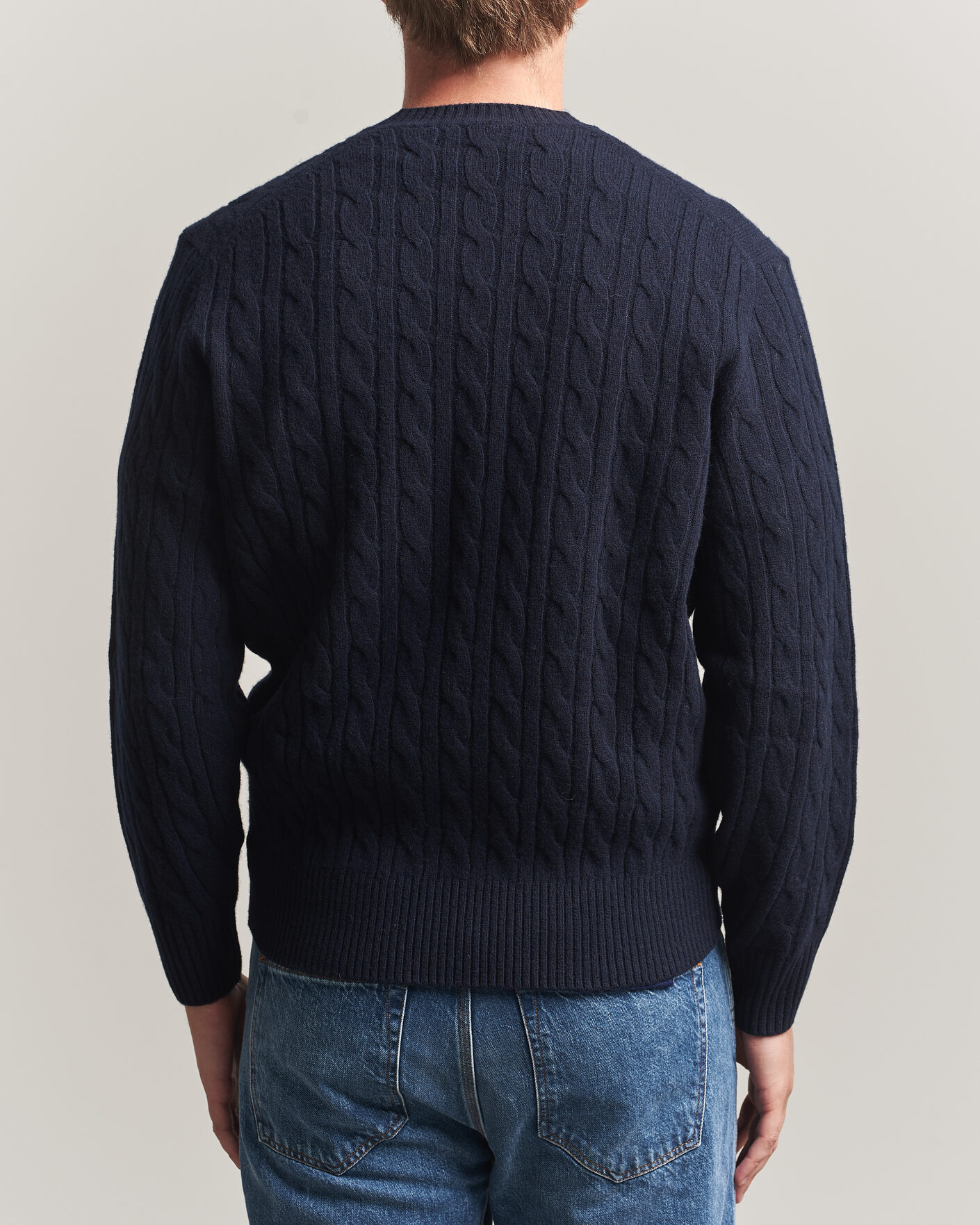 Herre | Gensere | Lacoste | Carded Wool Cable Crew Neck Navy Blue