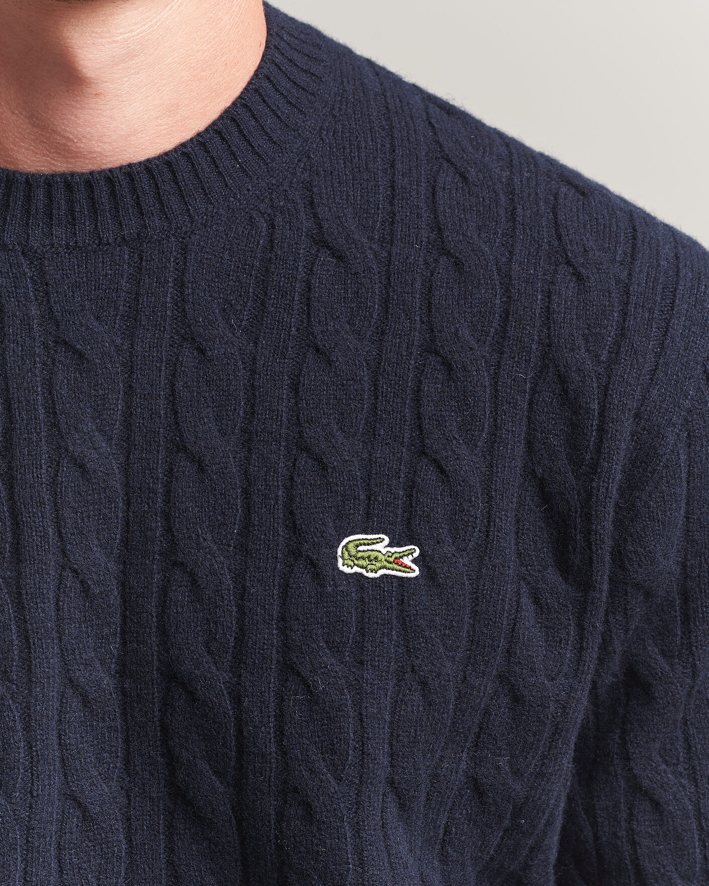 Herre | Gensere | Lacoste | Carded Wool Cable Crew Neck Navy Blue