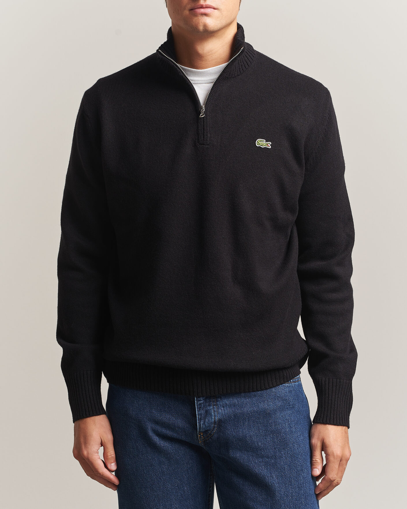 Herre | Gensere | Lacoste | Carded Wool Half Zip Black