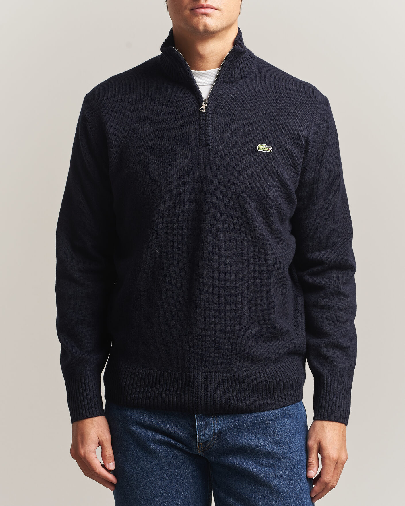 Herre | Gensere | Lacoste | Carded Wool Half Zip Navy Blue