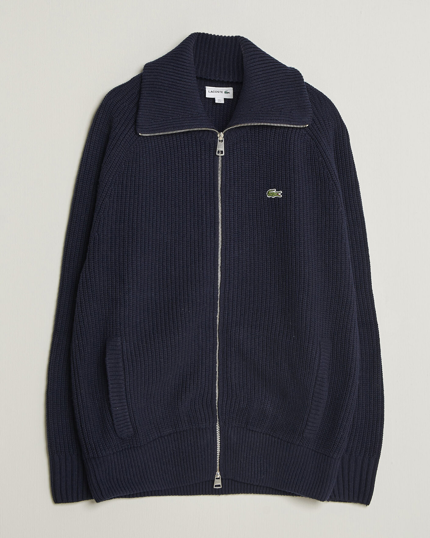 Herre | Gensere | Lacoste | Heavy Wool Knitted Full Zip Navy Blue