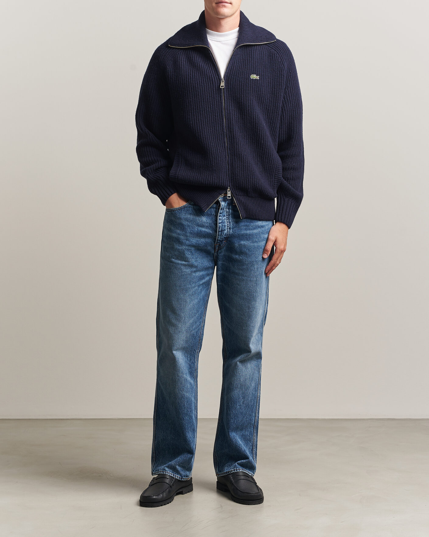 Herre | Gensere | Lacoste | Heavy Wool Knitted Full Zip Navy Blue