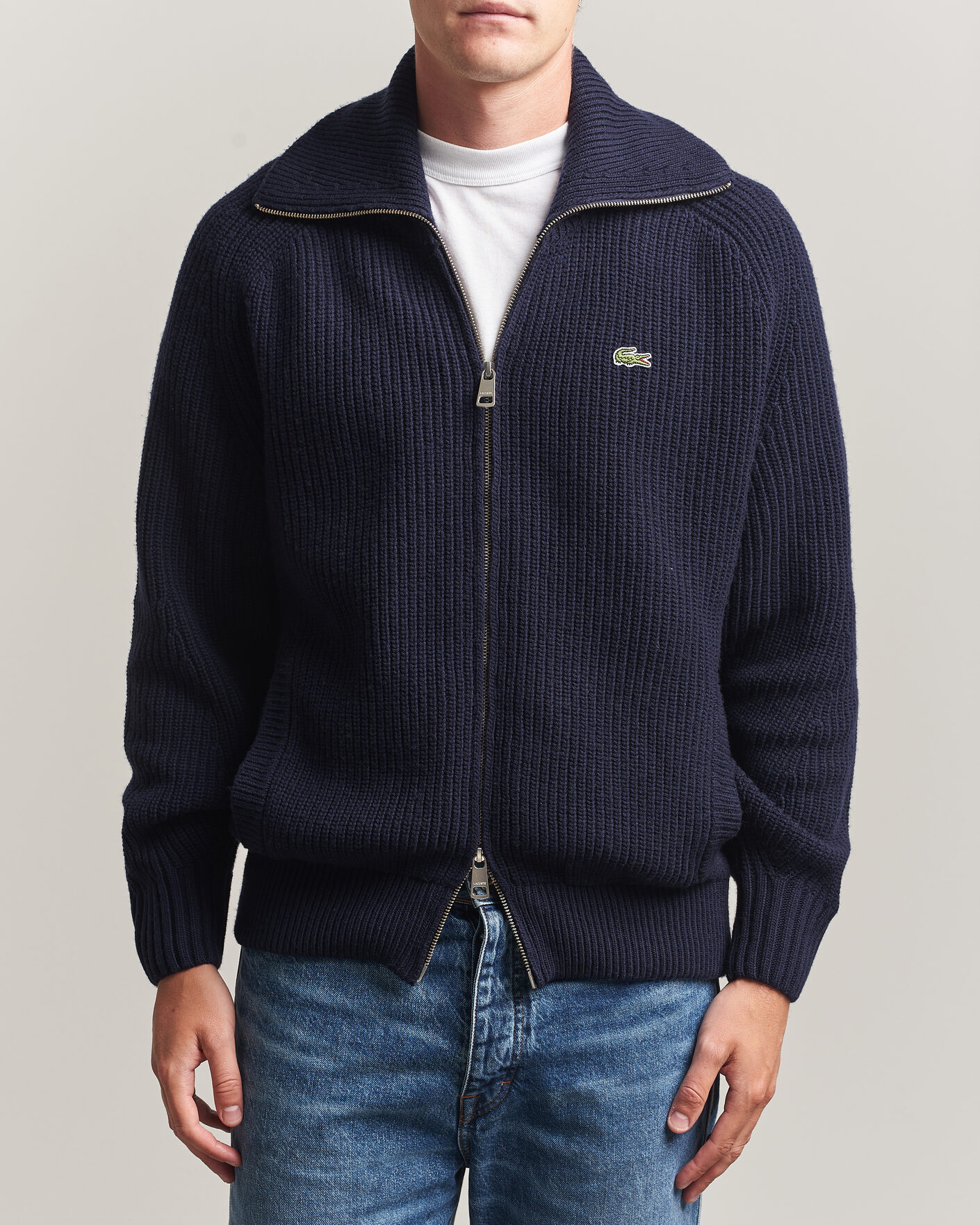 Herre | Gensere | Lacoste | Heavy Wool Knitted Full Zip Navy Blue