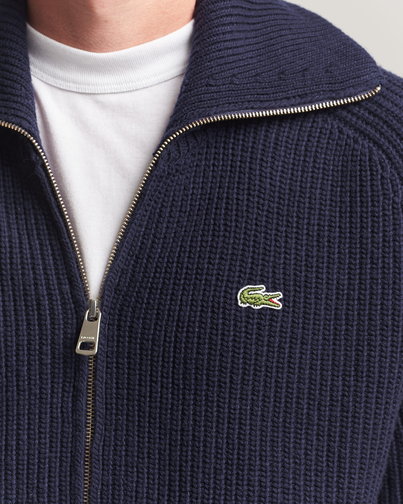 Herre | Gensere | Lacoste | Heavy Wool Knitted Full Zip Navy Blue