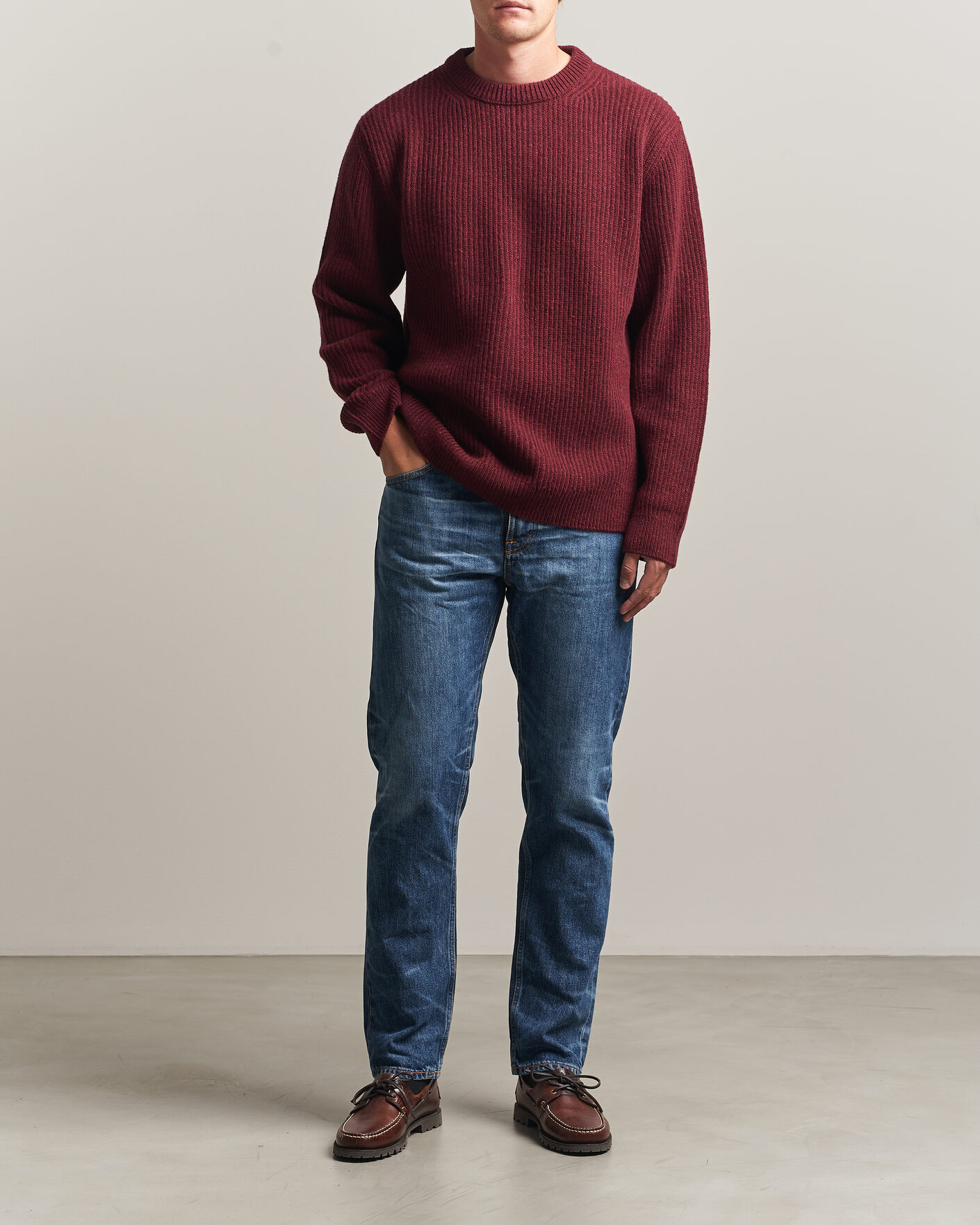 Herre | Gensere | Nudie Jeans | August Wool Rib Knitted Sweater Burgundy