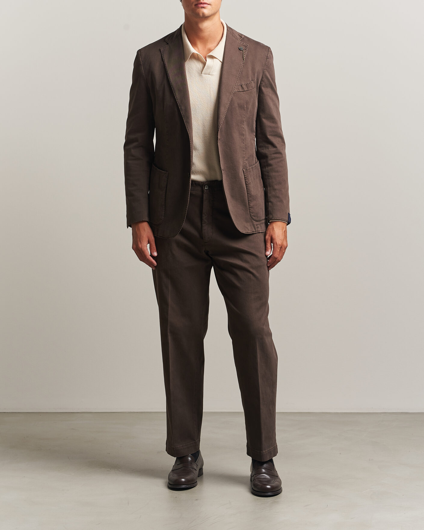 Herre | Dressjakker | Santaniello | Washed Cotton Patch Pocket Blazer Brown