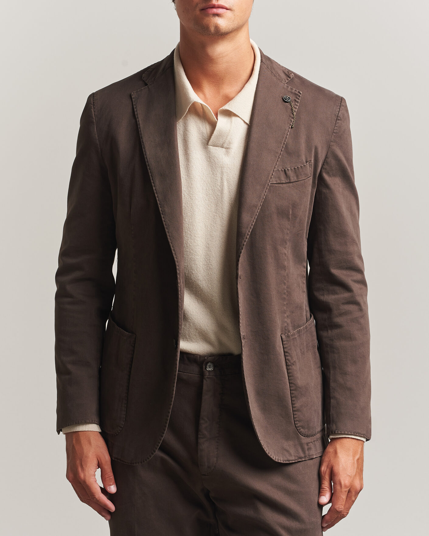 Herre | Dressjakker | Santaniello | Washed Cotton Patch Pocket Blazer Brown