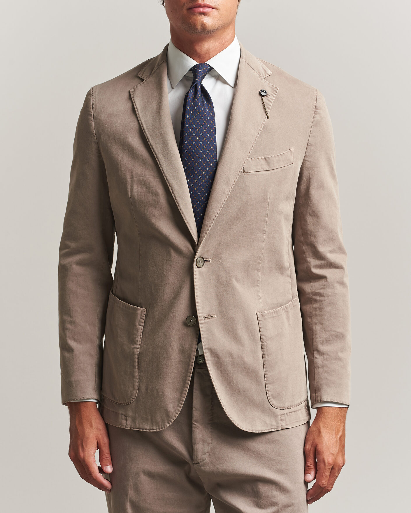 Herre | Dressjakker | Santaniello | Washed Cotton Patch Pocket Blazer Taupe