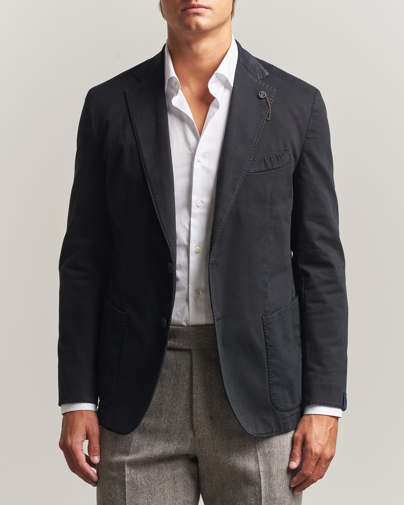Herre | Dressjakker | Santaniello | Washed Cotton Patch Pocket Blazer Black