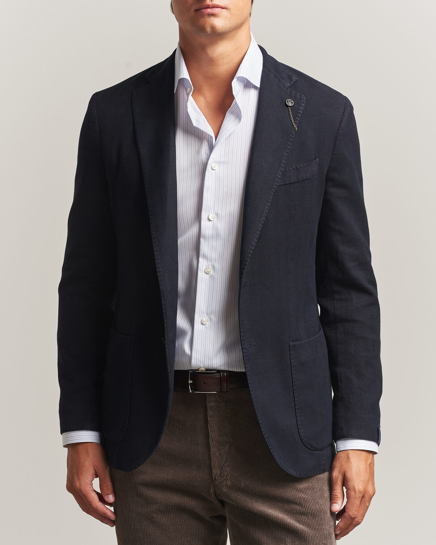 Herre | Dressjakker | Santaniello | Soft Touch Cotton Herringbone Blazer Navy