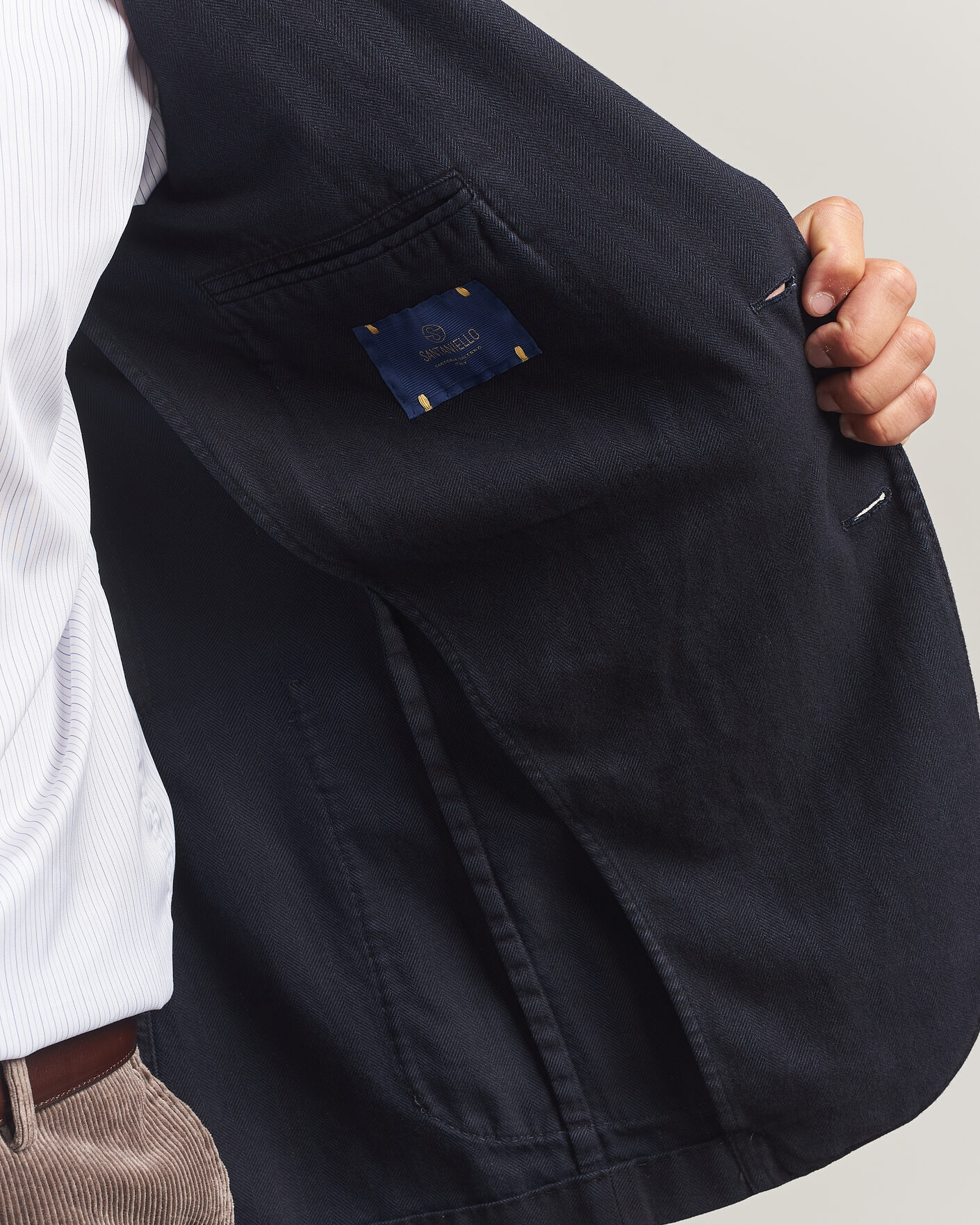 Herre | Dressjakker | Santaniello | Soft Touch Cotton Herringbone Blazer Navy