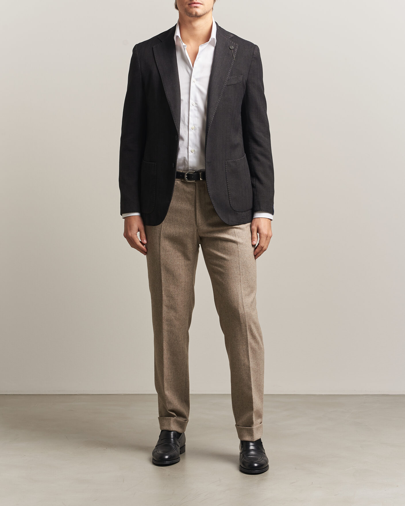 Herre | Dressjakker | Santaniello | Soft Touch Cotton Herringbone Blazer Black