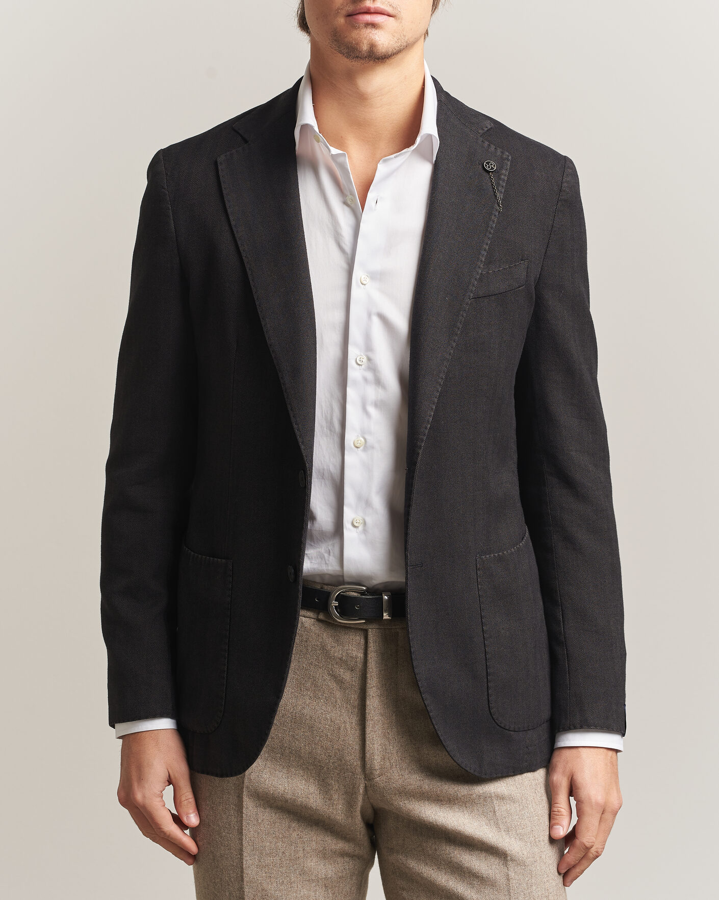 Herre | Dressjakker | Santaniello | Soft Touch Cotton Herringbone Blazer Black