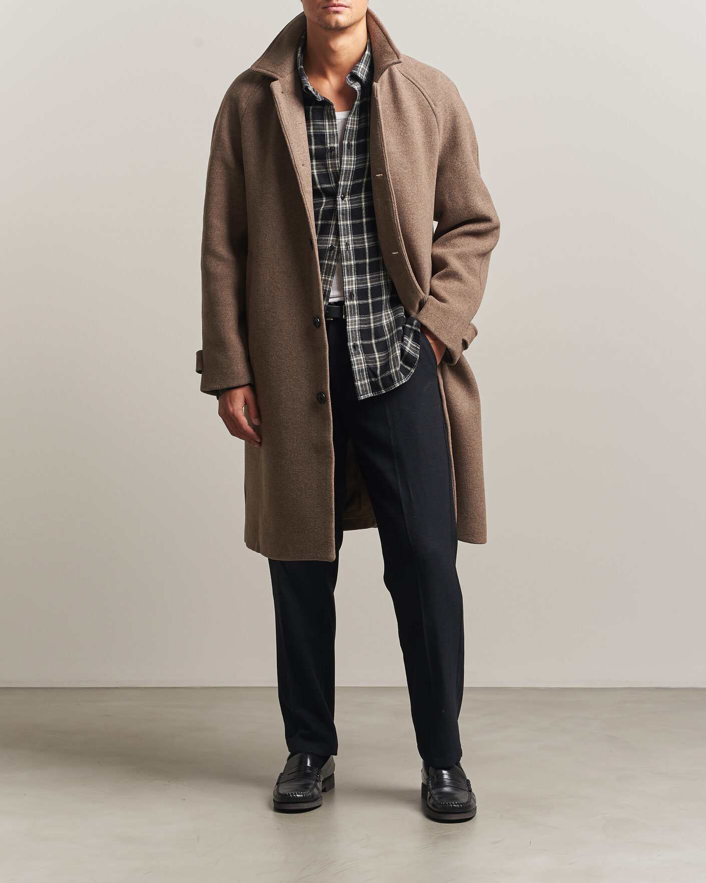 Herre | Jakker | LES DEUX | Solid Wool Coat Dark Sand Melange