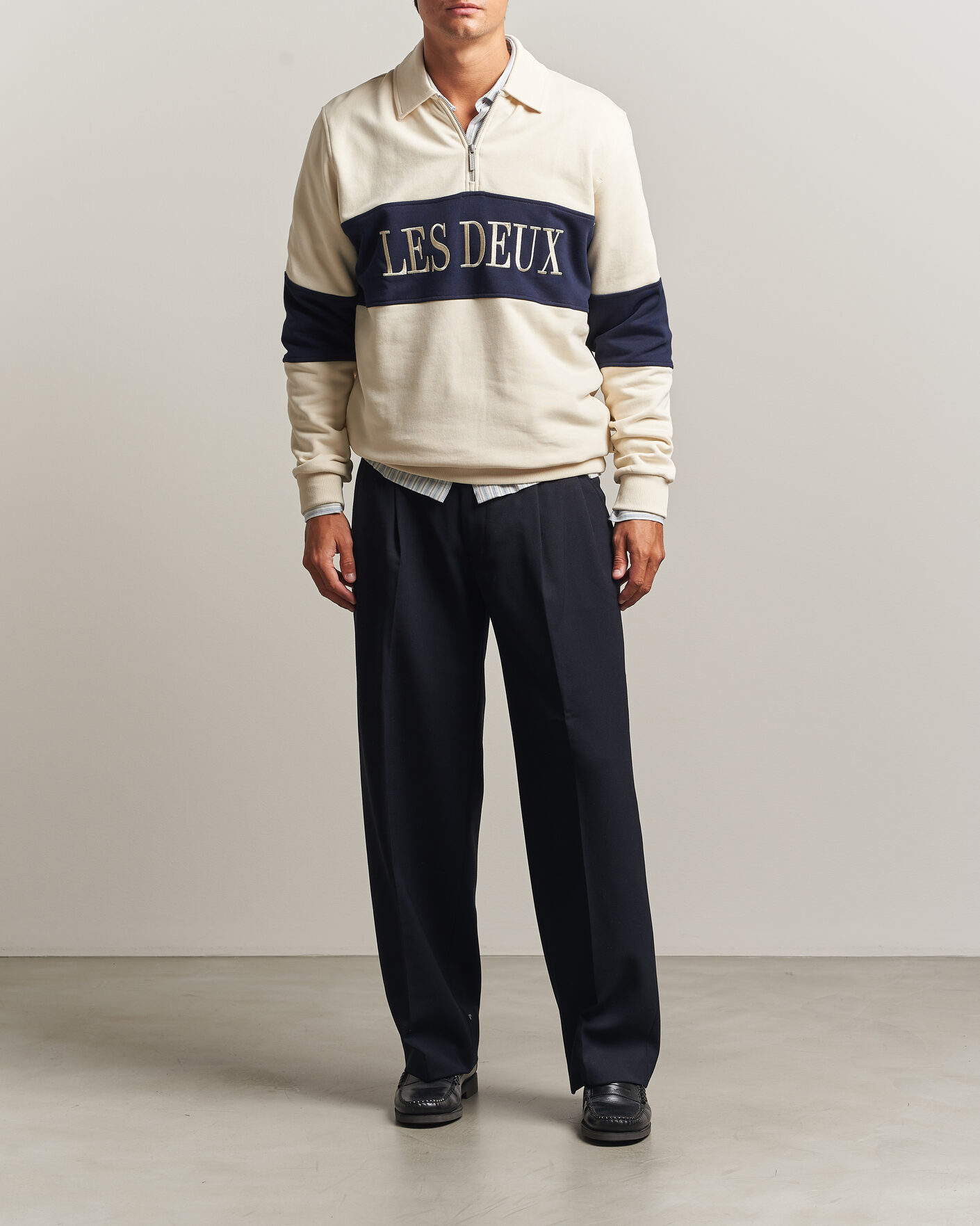 Herre | Gensere | LES DEUX | Zipper Rugby Sweatshirt Ivory