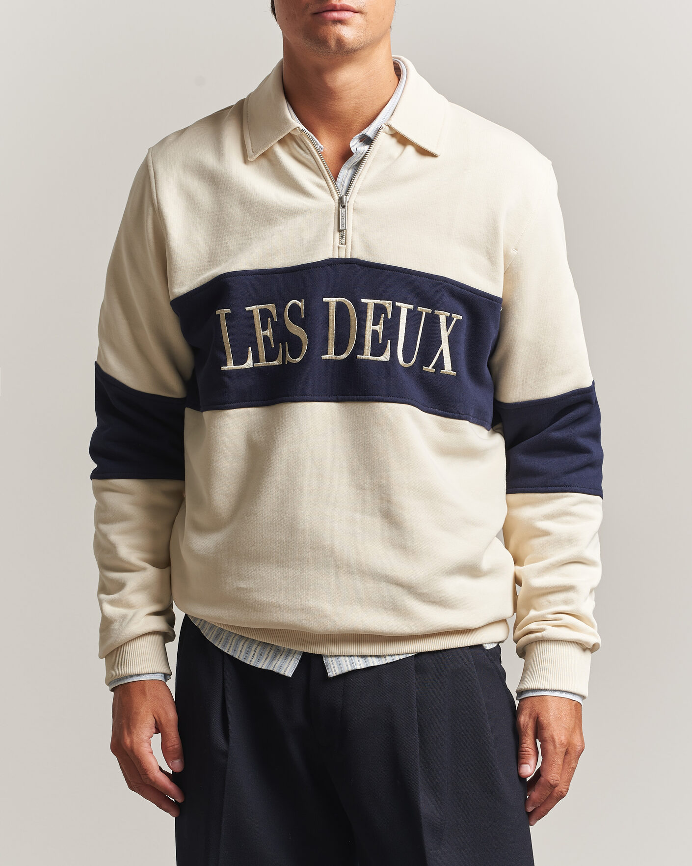 Herre | Gensere | LES DEUX | Zipper Rugby Sweatshirt Ivory
