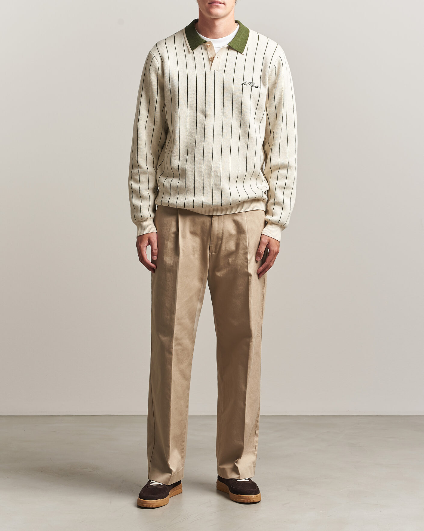 Herre | Gensere | LES DEUX | Signature Knitted Long Sleeve Polo Ivory