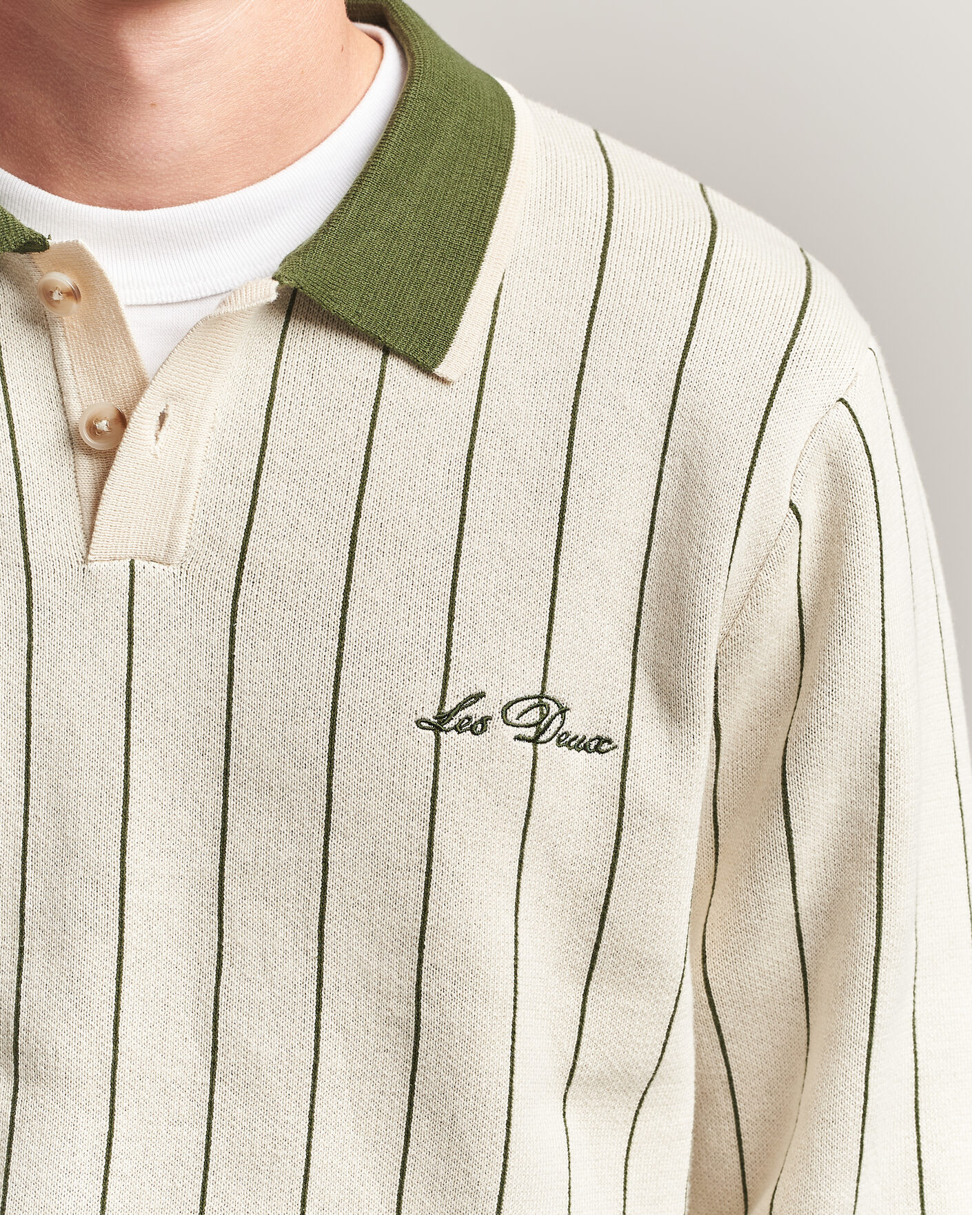 Herre | Gensere | LES DEUX | Signature Knitted Long Sleeve Polo Ivory