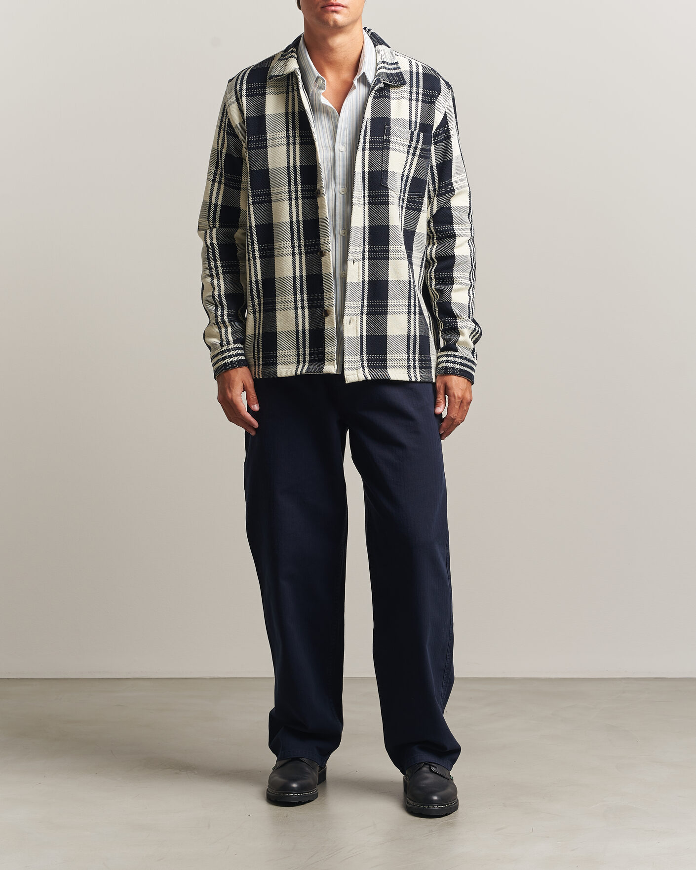Herre | Skjorter | LES DEUX | Structured Check Overshirt Dark Navy