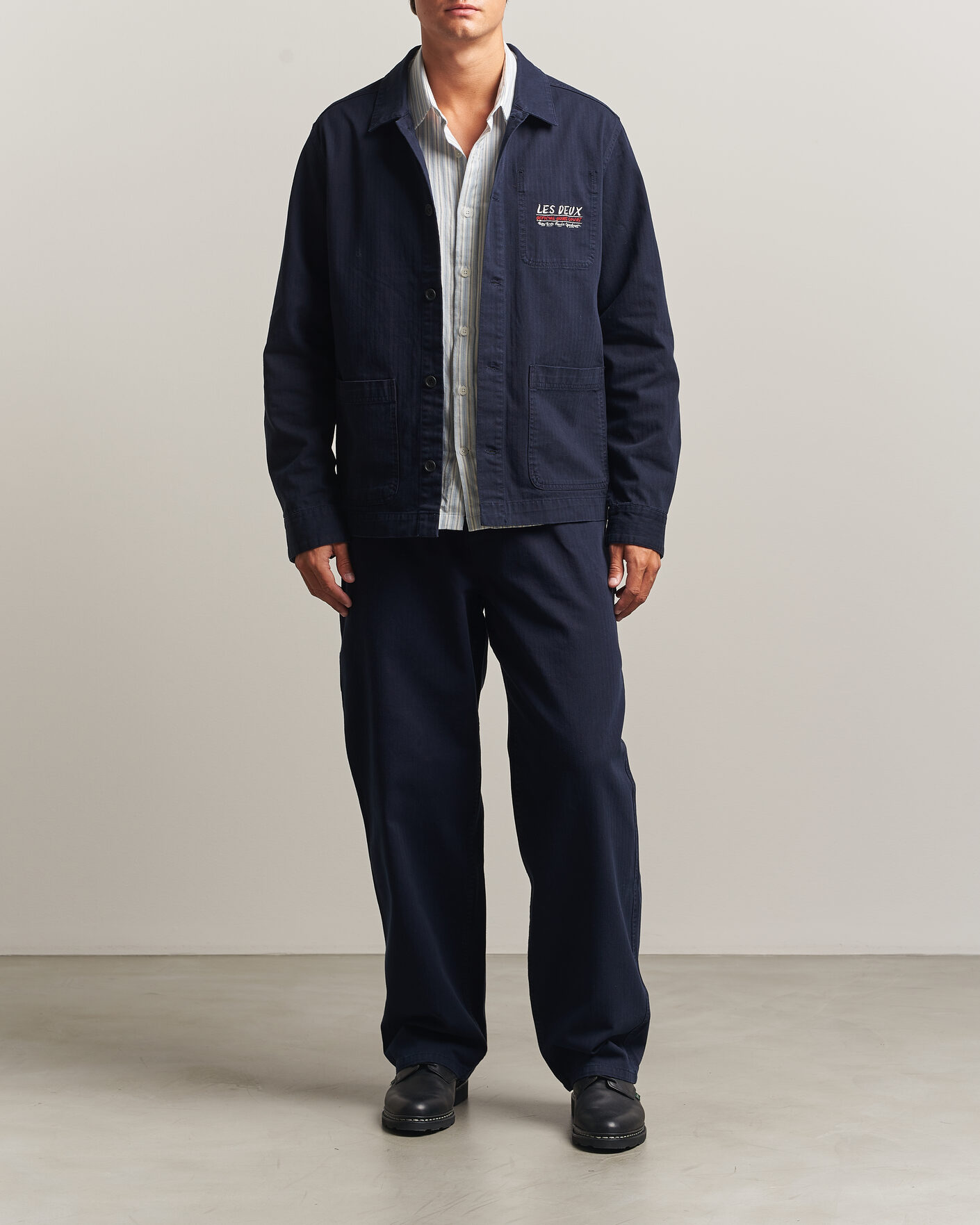Herre | Skjorter | LES DEUX | Herringbone Artist Overshirt Dark Navy